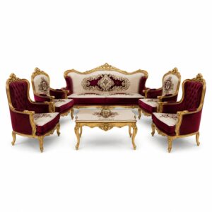 luxury royal red velvet sofa set – handcrafted solid wood living room furniture