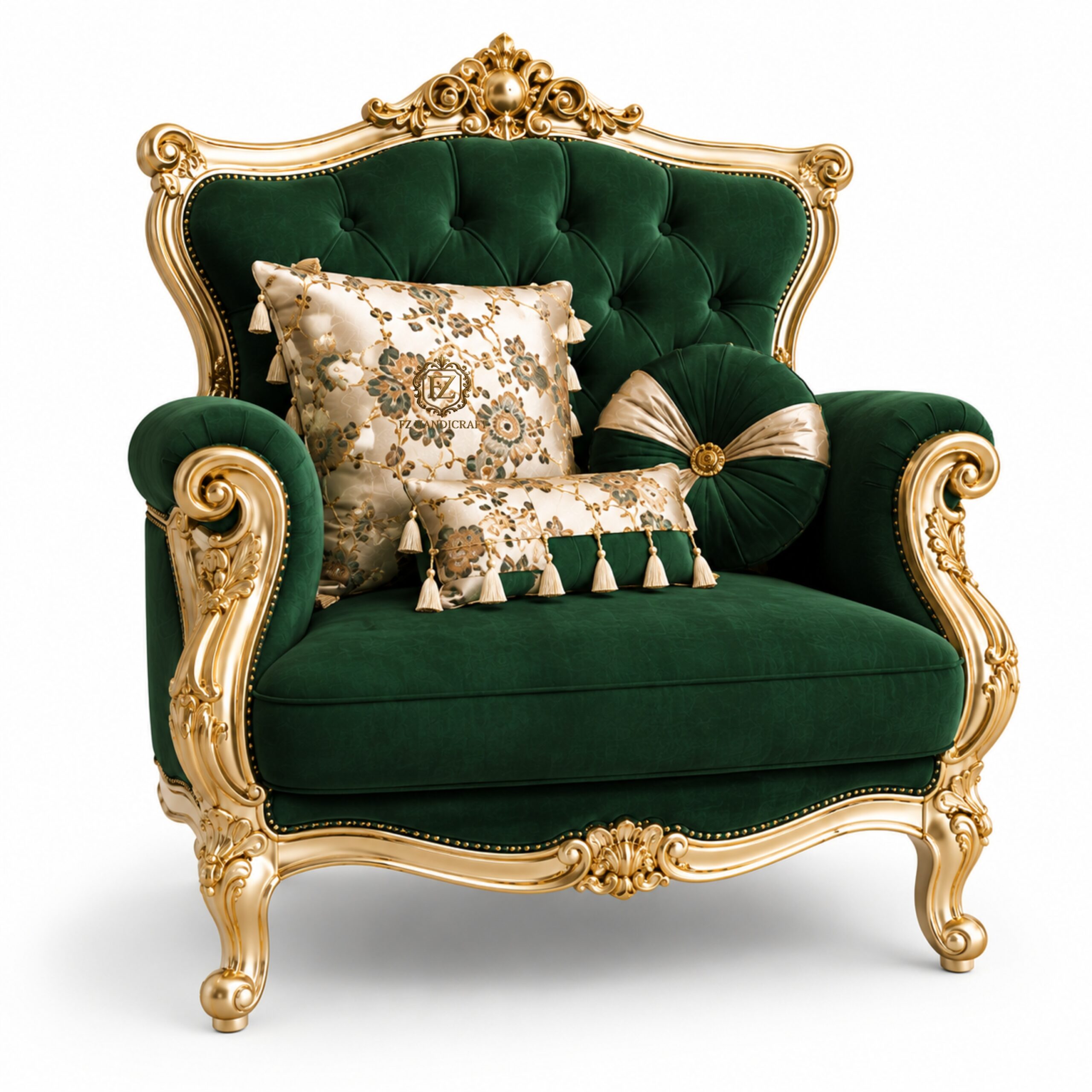 royal luxury sofa set – classic european style (green & gold finish) royal luxury sofa set – classic european style (green & gold finish)