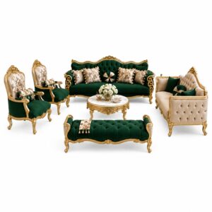 royal luxury sofa set – classic european style (green & gold finish)