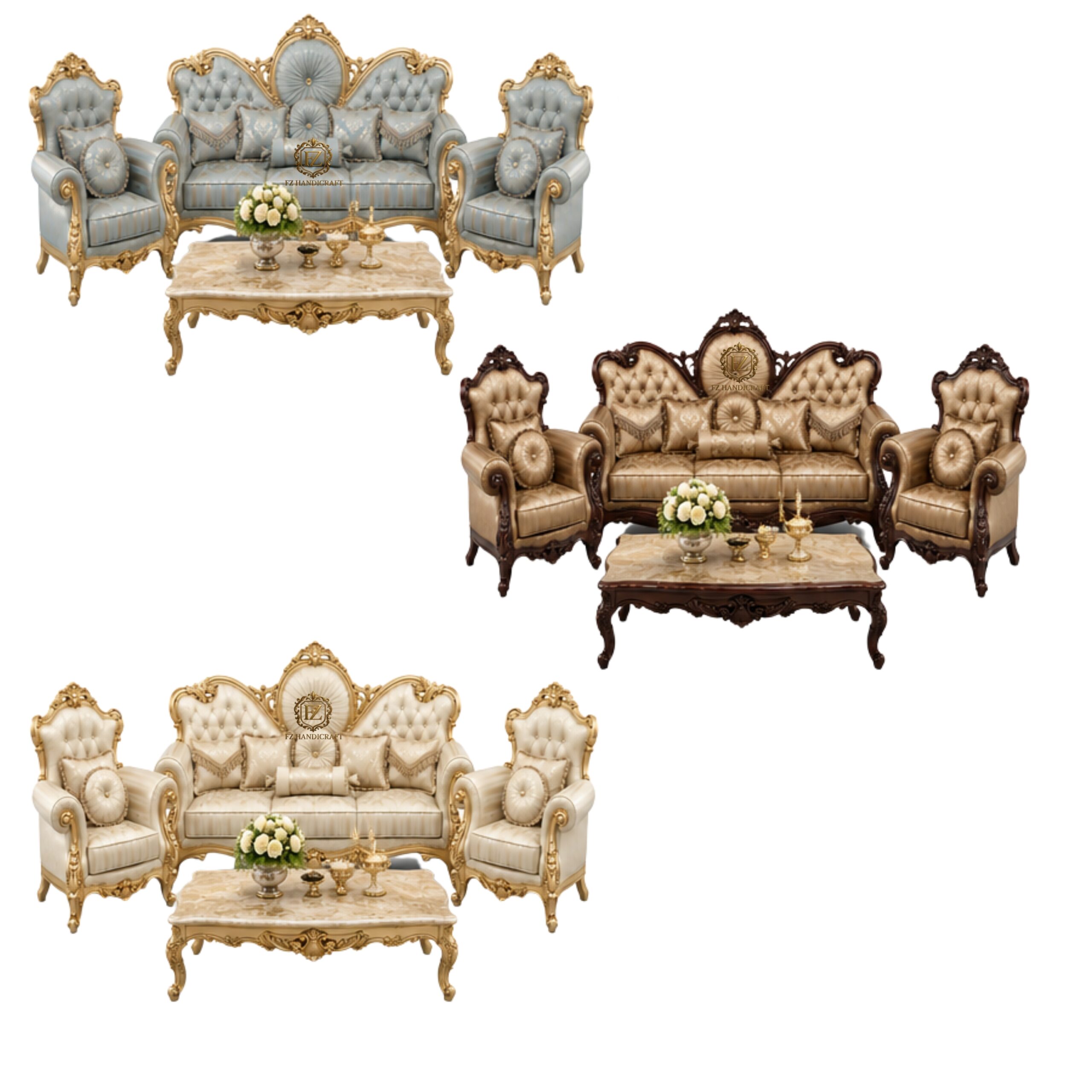 royal luxury sofa set – classic european hand carved design (blue & gold) royal luxury sofa set – classic european hand carved design (blue & gold)