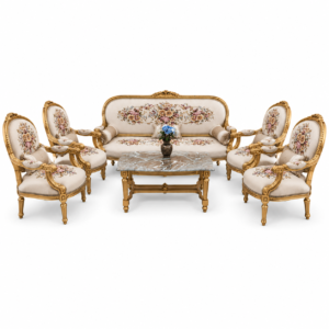 Luxury Floral Royal Sofa Set with Gold Carving