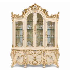 royal ivory gold wooden crockery cabinet – 7 stunning features | luxury handcrafted design