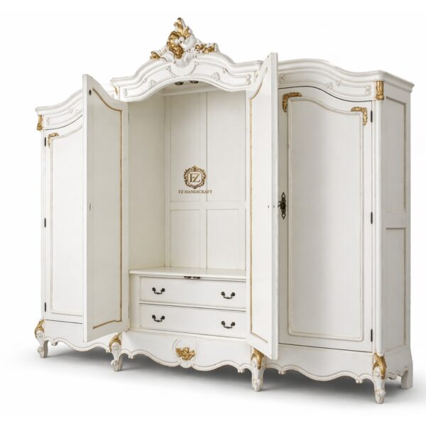 royal ivory gold wooden almirah wardrobe | 4 door solid wood wardrobe | luxury handcrafted storage cabinet | premium bedroom furniture