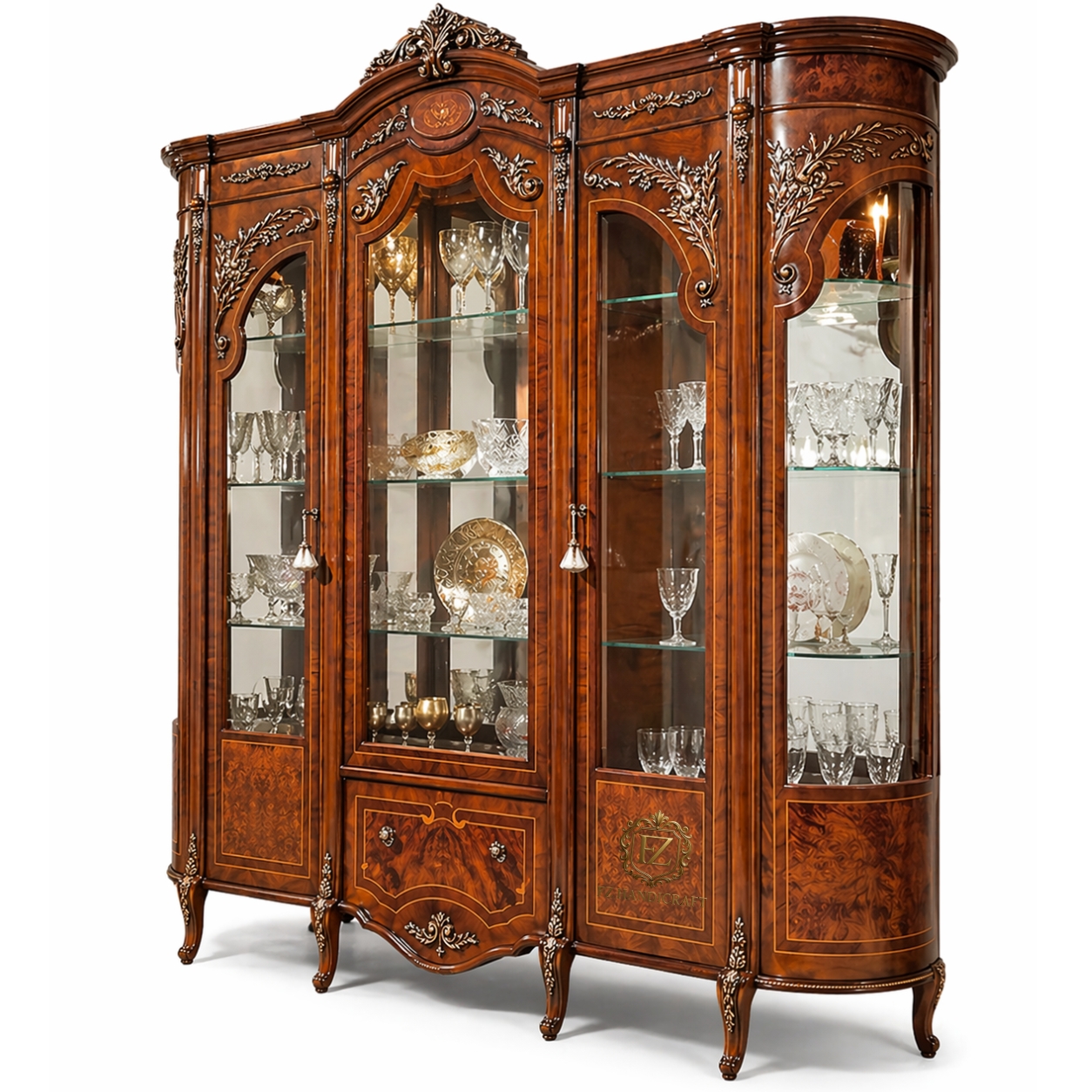 royal hand carved wooden crockery cabinet showcase | luxury glass door display unit | antique designer wooden hutch royal hand carved wooden crockery cabinet showcase | luxury glass door display unit | antique designer wooden hutch