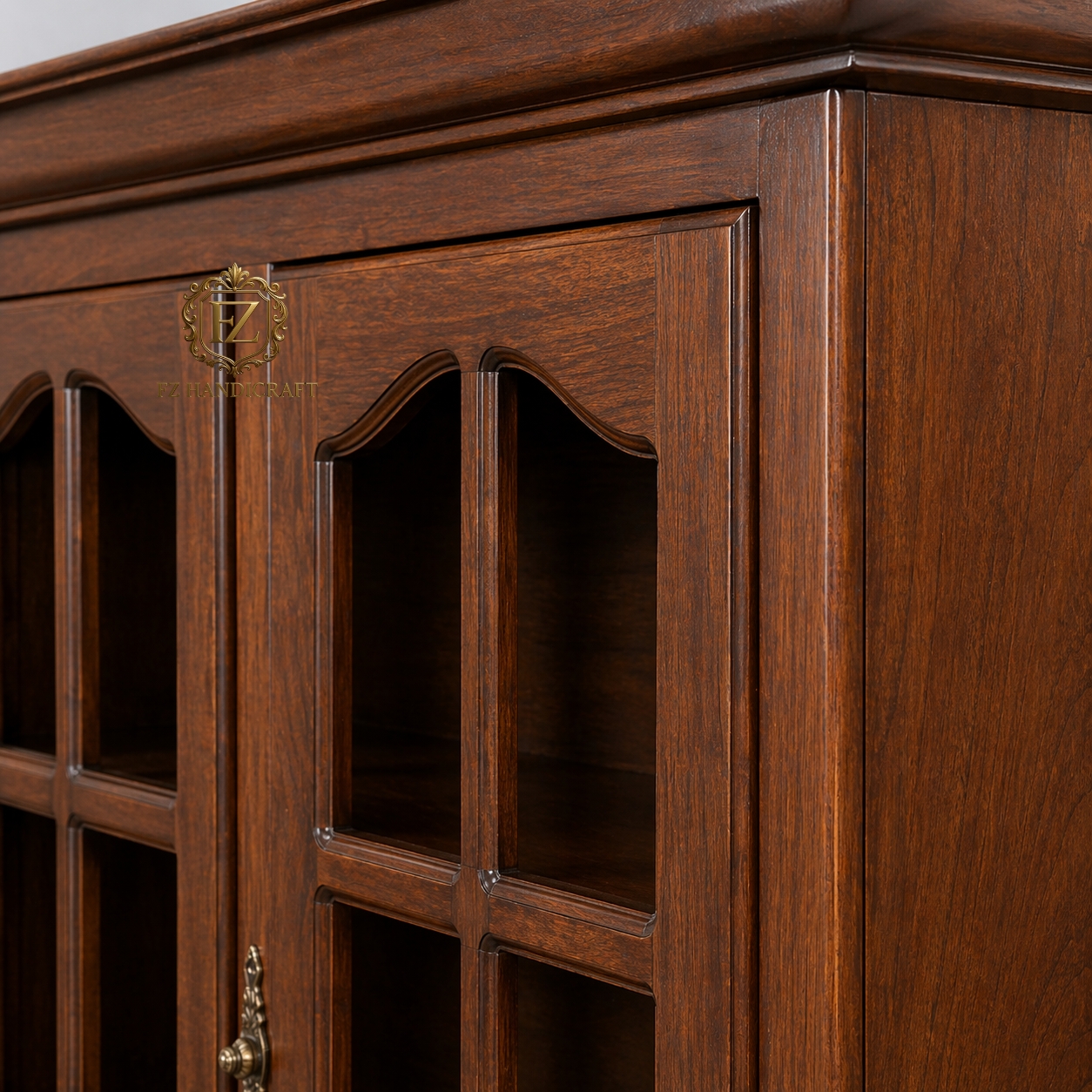 classic wooden crockery cabinet | solid sagwan wood glass door showcase with drawer storage classic wooden crockery cabinet | solid sagwan wood glass door showcase with drawer storage