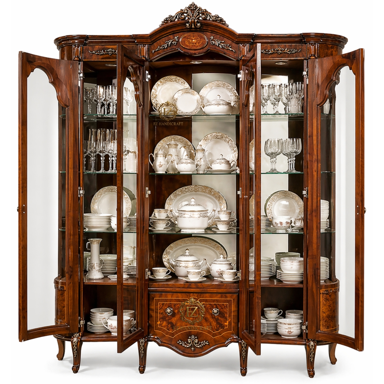 royal hand carved wooden crockery cabinet showcase | luxury glass door display unit | antique designer wooden hutch royal hand carved wooden crockery cabinet showcase | luxury glass door display unit | antique designer wooden hutch