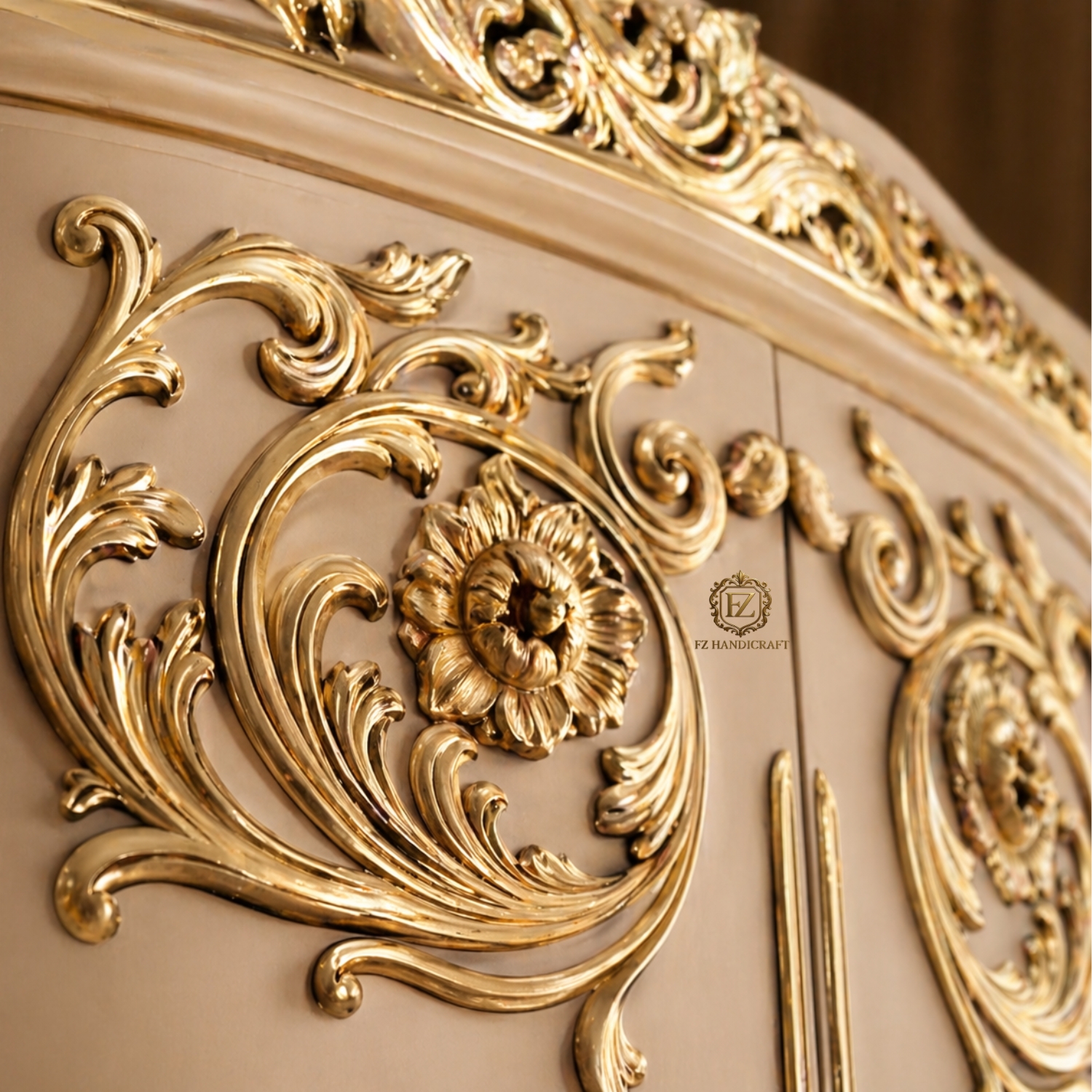 royal ivory gold 4 door wooden almirah wardrobe | luxury designer closet with mirror & heavy carving royal ivory gold 4 door wooden almirah wardrobe | luxury designer closet with mirror & heavy carving