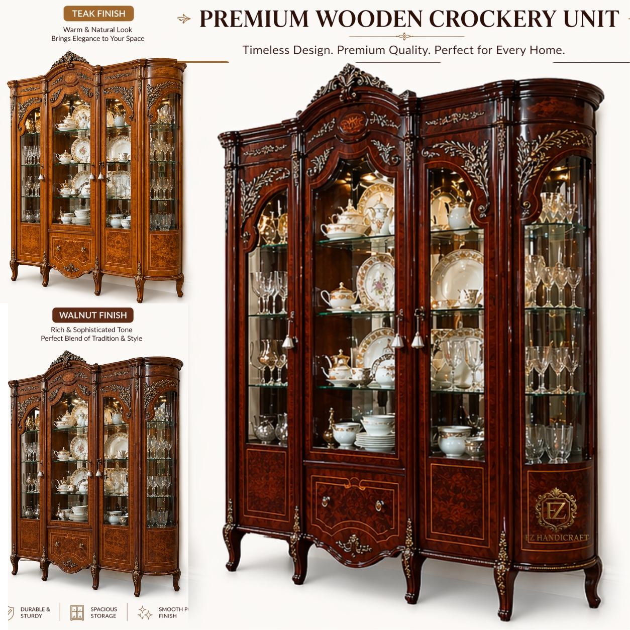 royal hand carved wooden crockery cabinet showcase | luxury glass door display unit | antique designer wooden hutch royal hand carved wooden crockery cabinet showcase | luxury glass door display unit | antique designer wooden hutch
