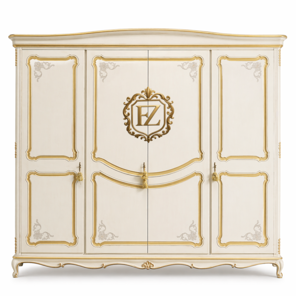 luxury royal solid wood almirah wardrobe | ivory cream & gold finish | designer 4 door wooden cupboard