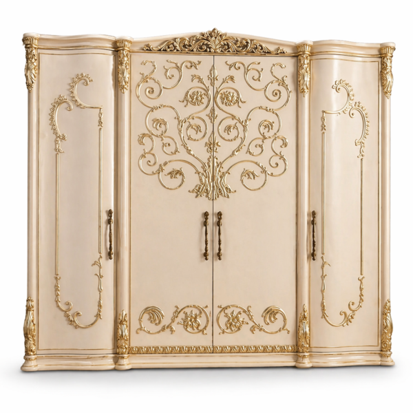 ultra luxury royal ivory gold wooden almirah | 4 door hand carved solid wood wardrobe | designer palace style bedroom furniture