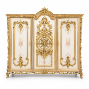 royal ivory gold wooden almirah wardrobe – 4 door luxury carved solid wood wardrobe with premium finish