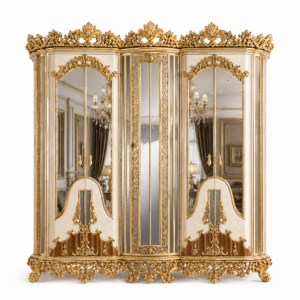 royal ivory gold mirror wooden almirah wardrobe – luxury 4 door carved solid wood wardrobe with glass panels