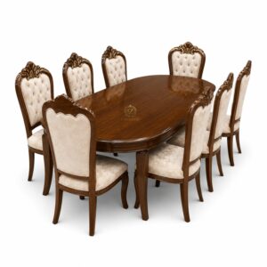 premium solid wood oval dining table set | modern classic 8 seater dining furniture