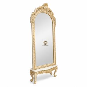 luxury royal full length mirror – handcrafted solid wood floor mirror in ivory gold finish