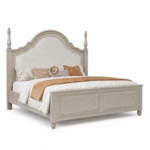 upholstered panel bed | ivory solid wood luxury bed | modern classic king size bed