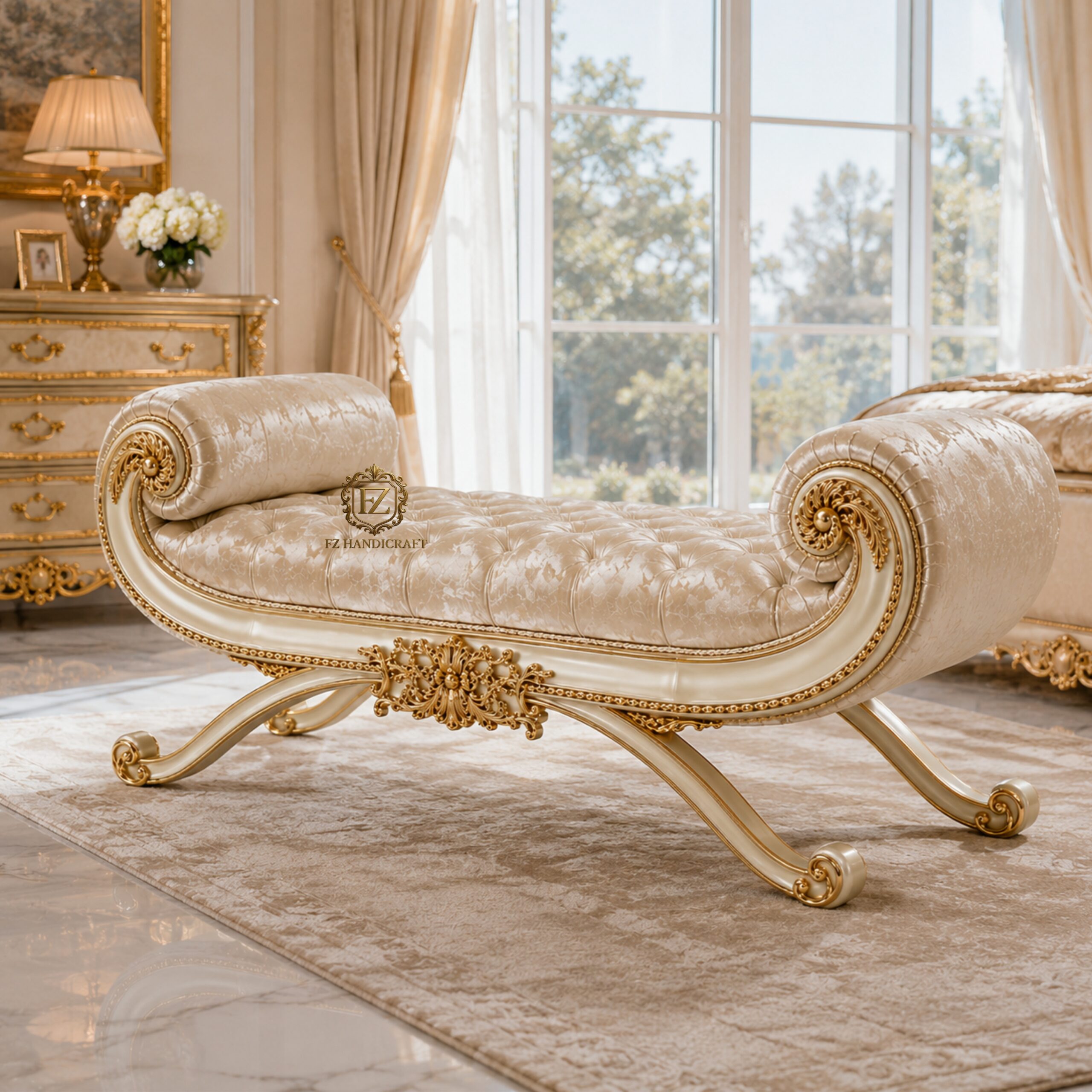 royal tufted chaise lounge – luxury antique gold bedroom bench royal tufted chaise lounge – luxury antique gold bedroom bench