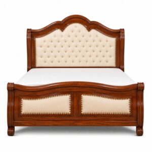 wooden upholstered sleigh bed | tufted headboard solid wood bed | classic luxury king size bed