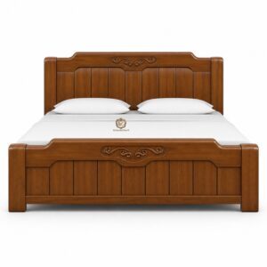 solid wood panel bed | minimal carved wooden bed | classic king size bed in teak finish