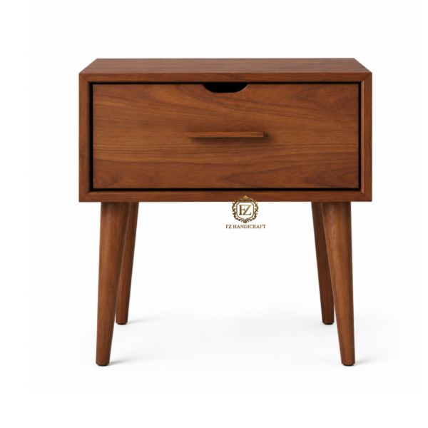 modern solid wood bedside table – scandinavian walnut finish nightstand