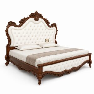 royal carved upholstered bed | luxury tufted solid wood bed | designer king size bed
