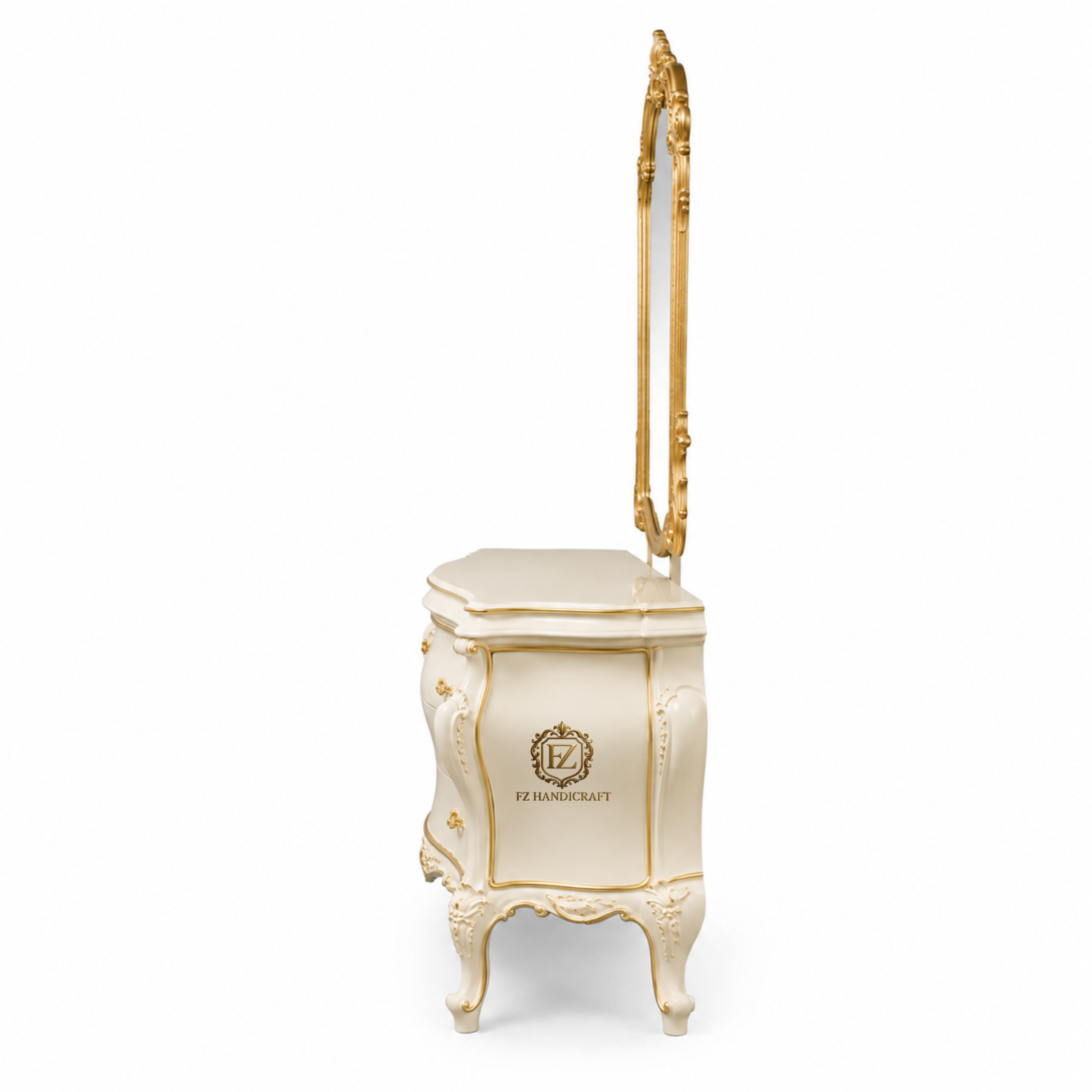 luxury royal dresser console with ornate mirror – ivory gold finish luxury royal dresser console with ornate mirror – ivory gold finish