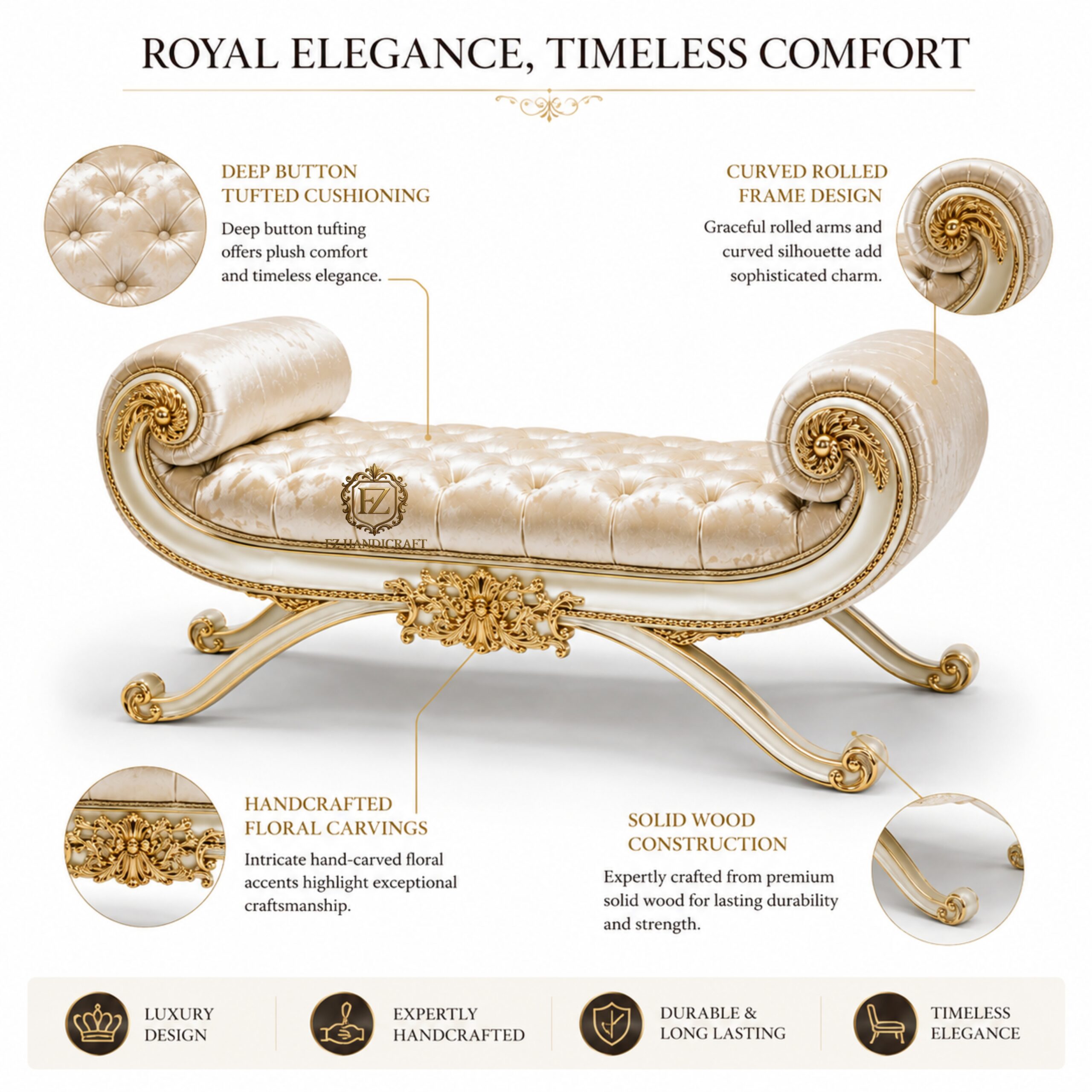 royal tufted chaise lounge – luxury antique gold bedroom bench royal tufted chaise lounge – luxury antique gold bedroom bench