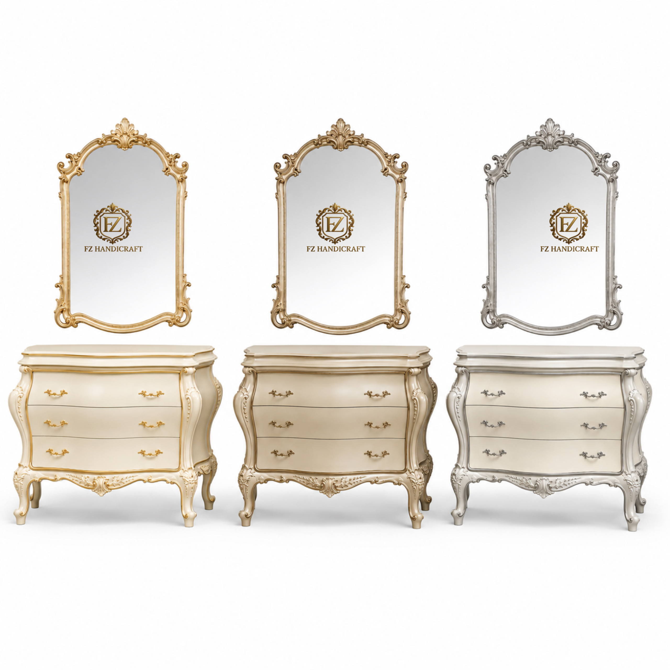 luxury royal dresser console with ornate mirror – ivory gold finish luxury royal dresser console with ornate mirror – ivory gold finish