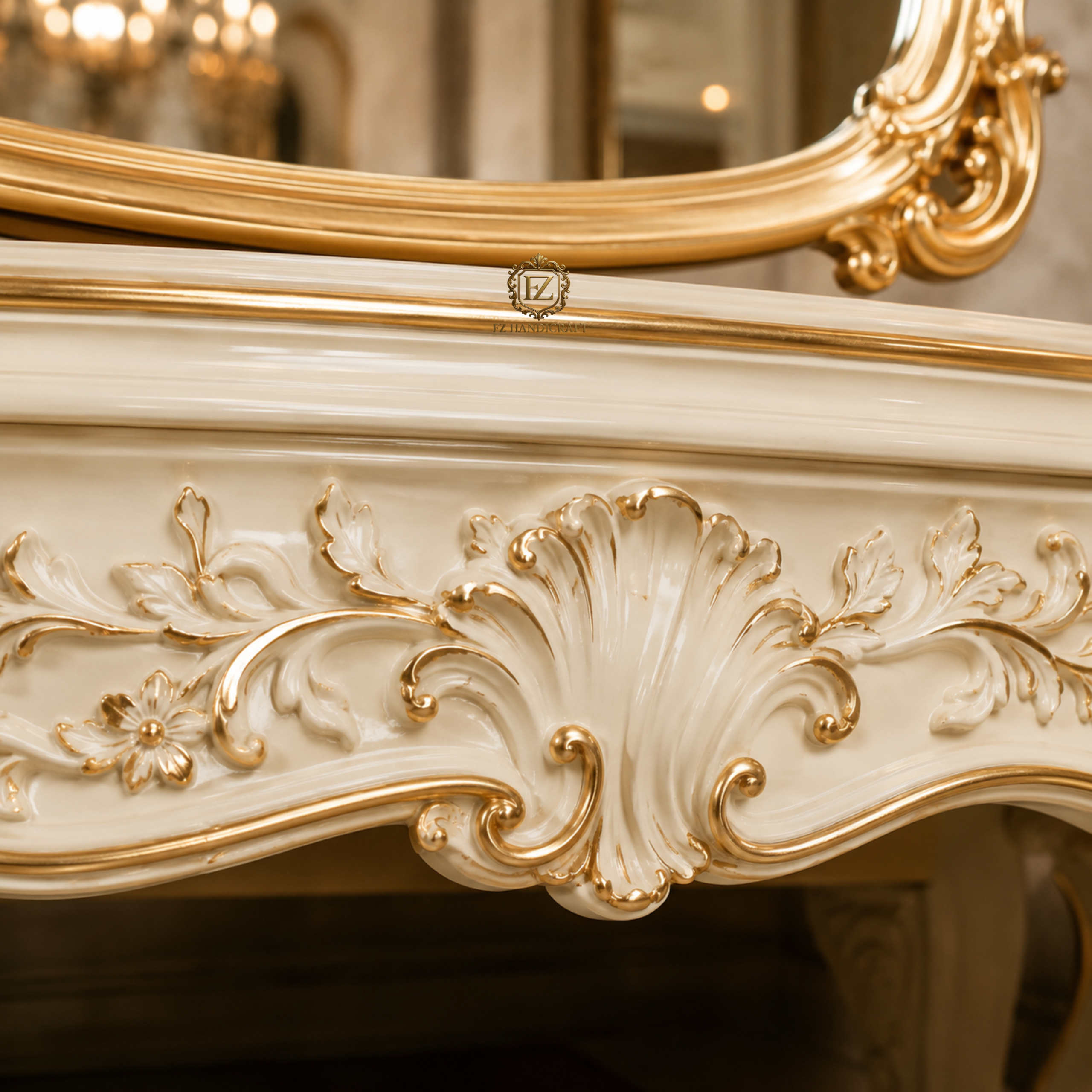 luxury royal dresser console with ornate mirror – ivory gold finish luxury royal dresser console with ornate mirror – ivory gold finish