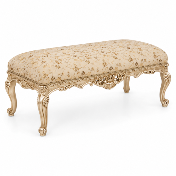 royal upholstered bedroom bench – luxury antique gold wooden bench
