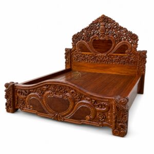 Royal Solid Wood Bed with Hand Carved Teak Finish